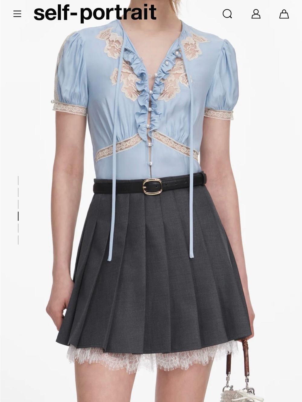 Self-Portrait Gray Pleated Mini Skirt